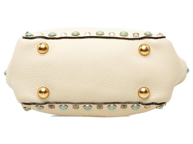 Bolsa Satchel Rolling Trapeze Rockstud em couro de bezerro granulado branco Valentino Mini - vista 3