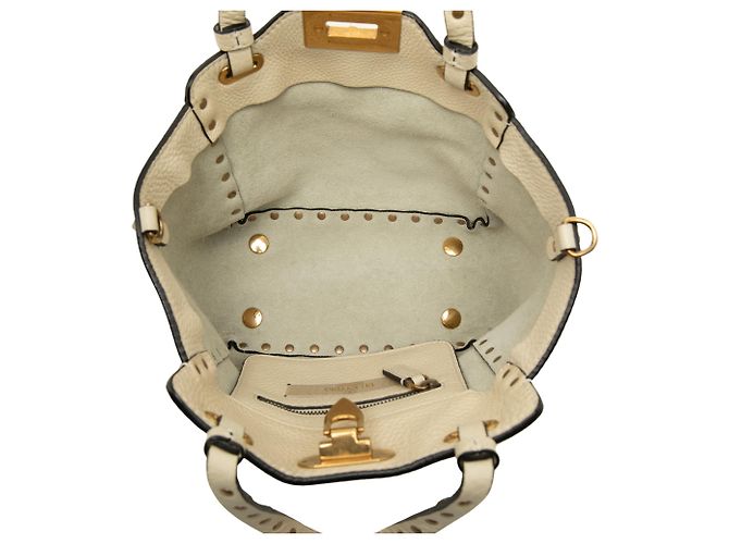 Bolsa Satchel Rolling Trapeze Rockstud em couro de bezerro granulado branco Valentino Mini - vista 4