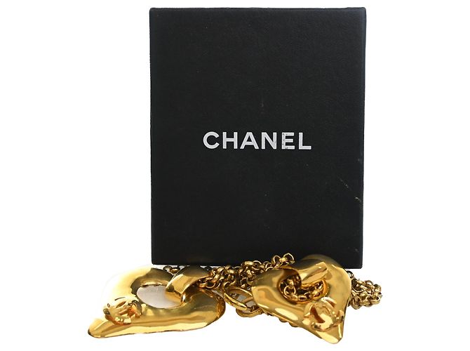 Collar Chanel Gold CC con colgante de doble corazón chapado en oro Dorado - vista 5