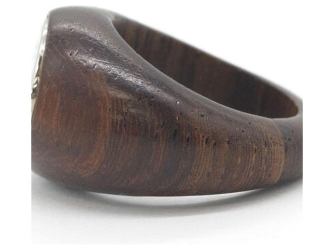 Ring Hermès Anillo Hermes Sellier Brown Silver Wood Band Castaño - vista 3