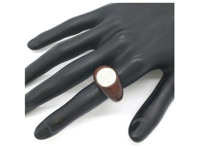 Ring Hermès Anillo Hermes Sellier Brown Silver Wood Band Castaño - vista 7