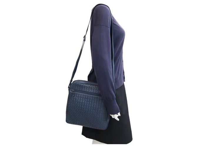 Borsa a tracolla Bottega Veneta Intrecciato Navy - vista 10