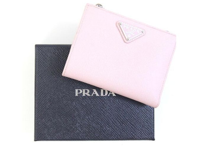 Portafoglio bi-fold Prada in pelle rosa chiaro - vista 10