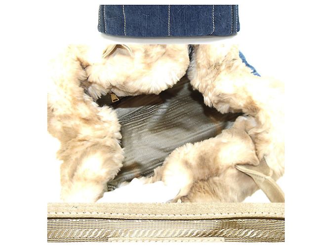 Tote Prada Canapa Handtasche BN2182 in Blau und Beige - Ansicht 2
