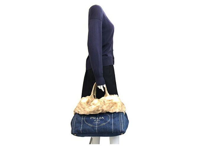 Tote Prada Canapa Handtasche BN2182 in Blau und Beige - Ansicht 9