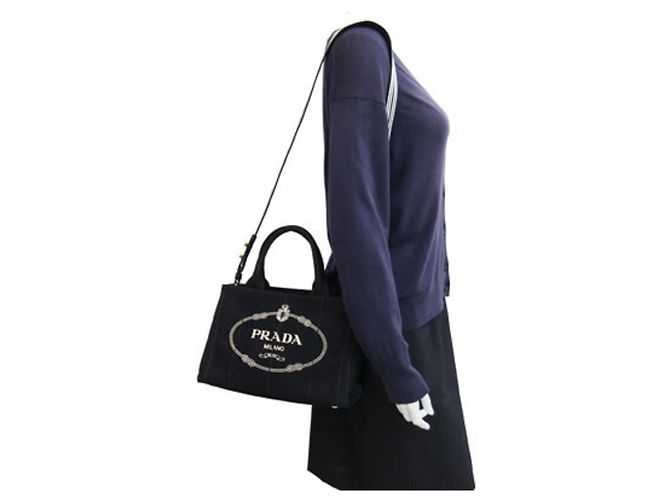 Prada Canapa Black Canvas Tote Bag - view 9