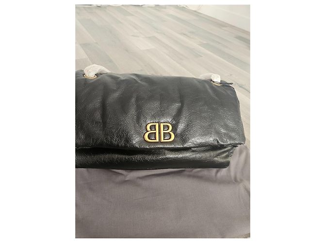 Borsa Balenciaga Monaco Chain Bag M in pelle di agnello nera Nero - vista 13