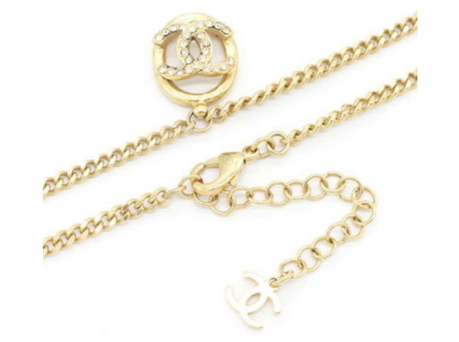 Collana con pendente Chanel in metallo dorato e strass D'oro - vista 3