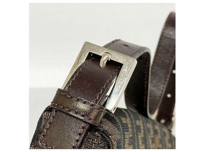 Borsa a secchiello Fendi Zucca Mamma in nylon e canvas Marrone - vista 8