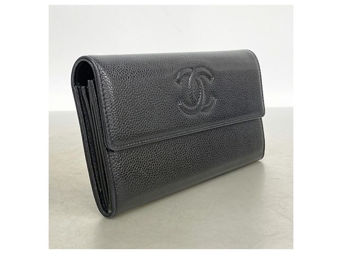 Cartera larga de Chanel en piel de becerro granulada negra Negro - vista 2