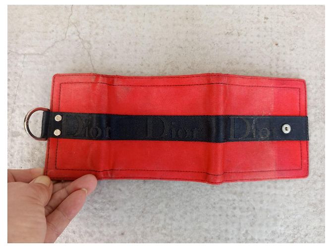 Cartera Christian Dior Addict de lona y cuero Negro Roja - vista 3