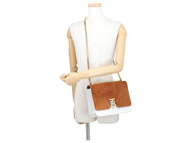 Borsa a tracolla con catena Burberry TB Medium Marrone Bianco - vista 5
