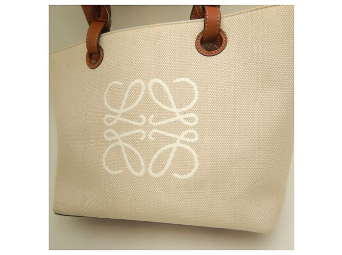 Saco Tote Loewe em lona e couro bege e castanho Marrom - vista 12