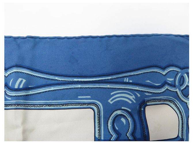Hermès VINTAGE HERMES MAILLONS 1973 LATHAM CARRE 90 SEIDENTUCH BLAU - Ansicht 10