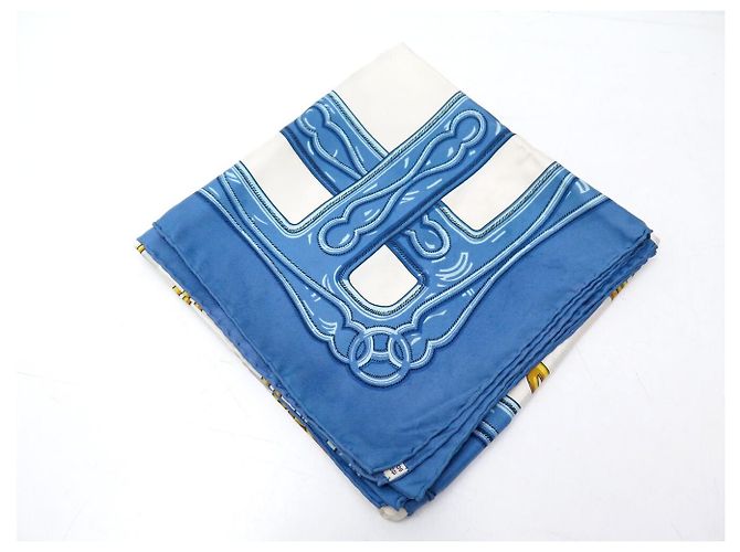 Hermès VINTAGE HERMES MAILLONS 1973 LATHAM CARRE 90 SEIDENTUCH BLAU - Ansicht 12