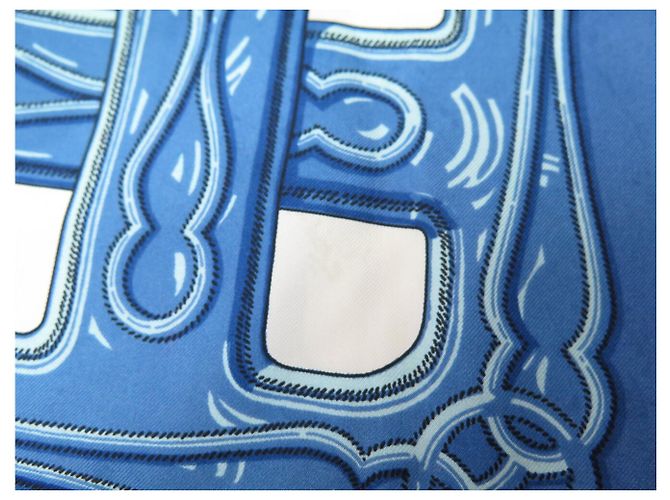 Hermès VINTAGE HERMES MAILLONS 1973 LATHAM CARRE 90 SEIDENTUCH BLAU - Ansicht 13