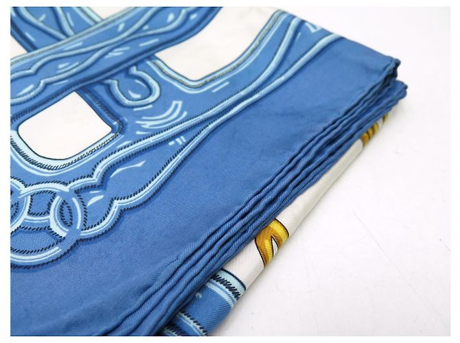 Hermès VINTAGE HERMES MAILLONS 1973 LATHAM CARRE 90 SEIDENTUCH BLAU - Ansicht 14