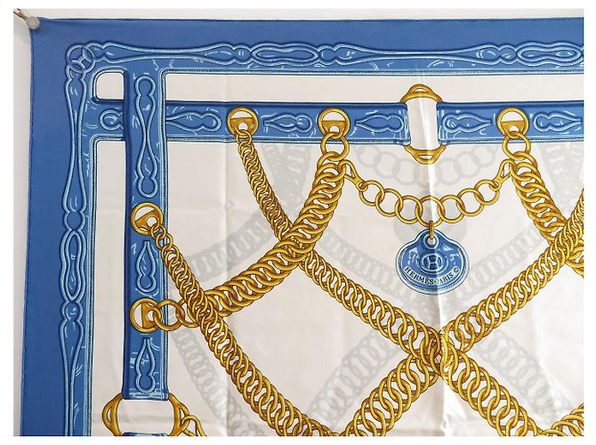 Hermès VINTAGE HERMES MAILLONS 1973 LATHAM CARRE 90 SEIDENTUCH BLAU - Ansicht 2