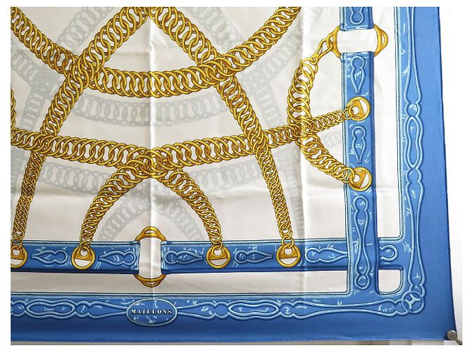 Hermès VINTAGE HERMES MAILLONS 1973 LATHAM CARRE 90 SEIDENTUCH BLAU - Ansicht 4