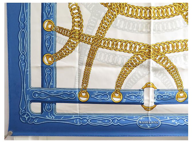 Hermès VINTAGE HERMES MAILLONS 1973 LATHAM CARRE 90 SEIDENTUCH BLAU - Ansicht 5
