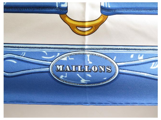 Hermès VINTAGE HERMES MAILLONS 1973 LATHAM CARRE 90 SEIDENTUCH BLAU - Ansicht 6