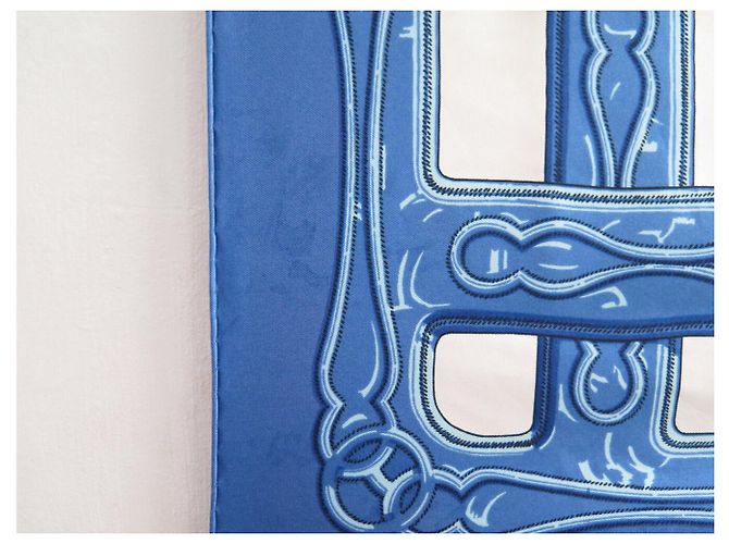 Hermès VINTAGE HERMES MAILLONS 1973 LATHAM CARRE 90 SEIDENTUCH BLAU - Ansicht 8
