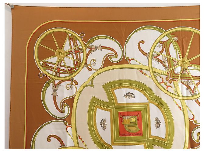 Hermès FOULARD HERMES WASHINGTON'S CARRIAGE CARRE 90 CM IN SETA MARRONE - vista 2
