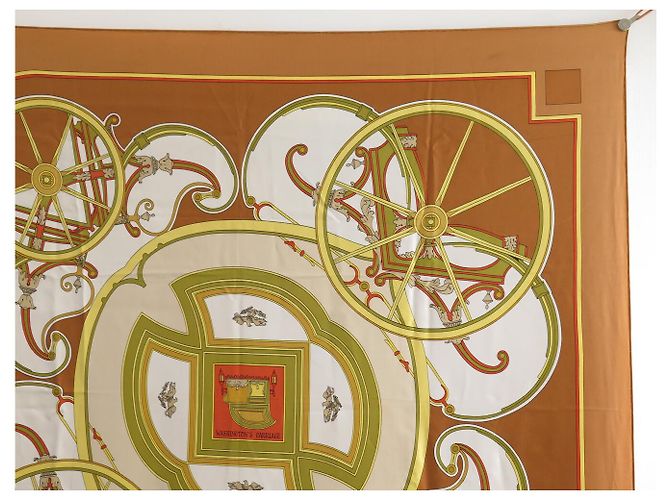 Hermès FOULARD HERMES WASHINGTON'S CARRIAGE CARRE 90 CM IN SETA MARRONE - vista 3