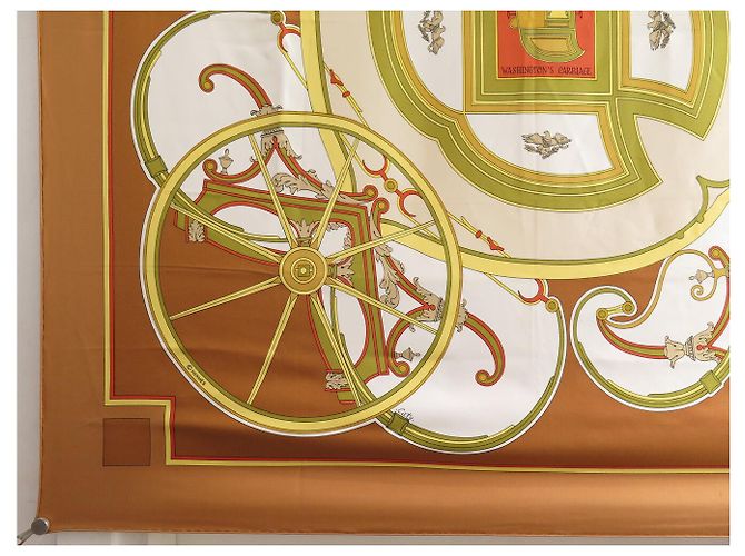 Hermès FOULARD HERMES WASHINGTON'S CARRIAGE CARRE 90 CM IN SETA MARRONE - vista 5