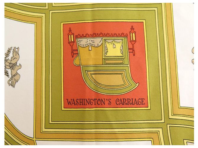 Hermès FOULARD HERMES WASHINGTON'S CARRIAGE CARRE 90 CM IN SETA MARRONE - vista 7