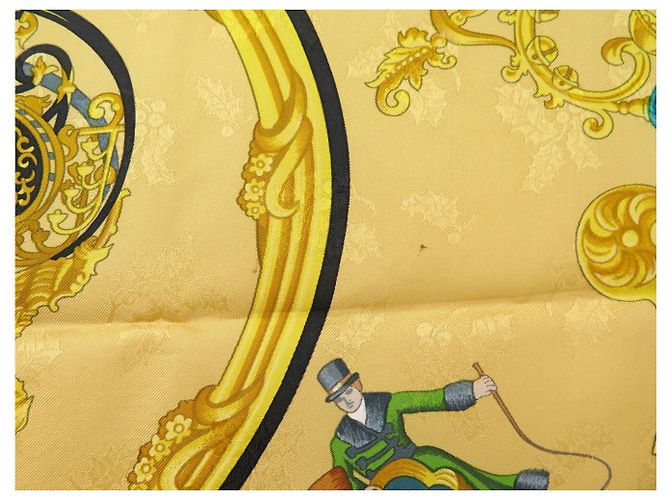 Hermès FOULARD VINTAGE HERMES PLUMES & GRELOTS 1ª EDIZIONE CARRE 90 SETA BROCCATA Verde - vista 10