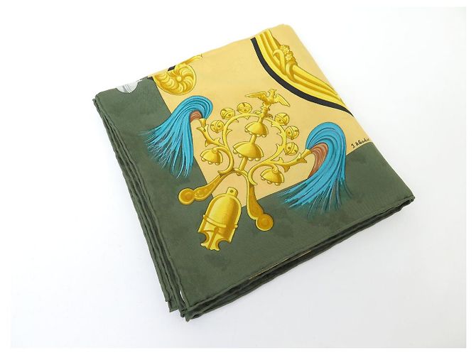 Hermès FOULARD VINTAGE HERMES PLUMES & GRELOTS 1ª EDIZIONE CARRE 90 SETA BROCCATA Verde - vista 13