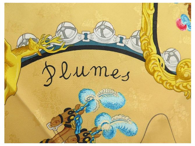 Hermès FOULARD VINTAGE HERMES PLUMES & GRELOTS 1ª EDIZIONE CARRE 90 SETA BROCCATA Verde - vista 6