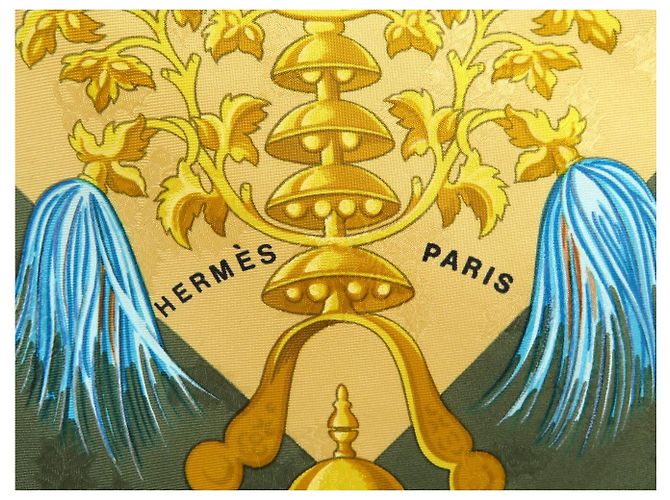 Hermès FOULARD VINTAGE HERMES PLUMES & GRELOTS 1ª EDIZIONE CARRE 90 SETA BROCCATA Verde - vista 8