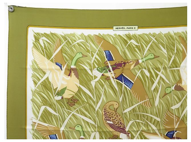 Hermès FOULARD VINTAGE HERMES COLS VERTS 1ª EDIZIONE CARRE 90 IN SETA Verde - vista 2