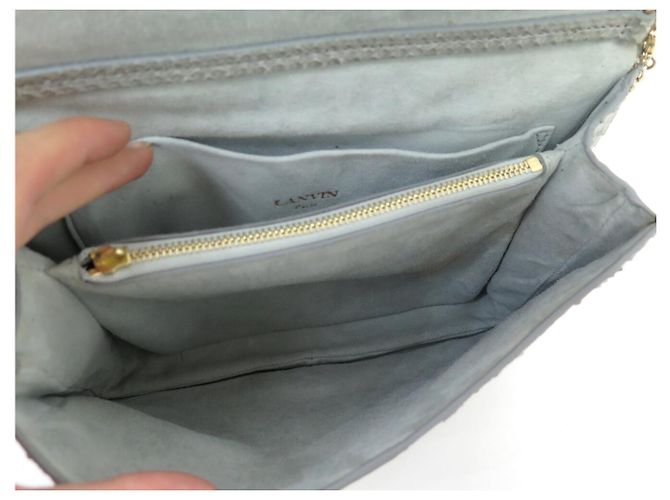SAC A MAIN LANVIN SUGAR SMALL LW-BGFS00-CRIS-H17 CUIR PYTHON BANDOULIERE Gris - vue 7