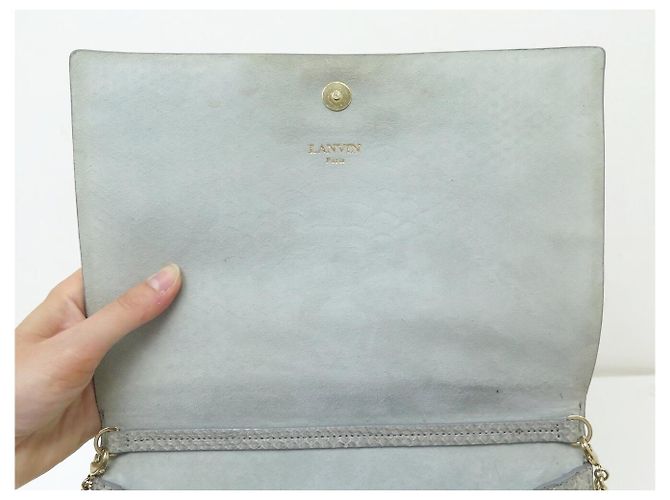 SAC A MAIN LANVIN SUGAR SMALL LW-BGFS00-CRIS-H17 CUIR PYTHON BANDOULIERE Gris - vue 9