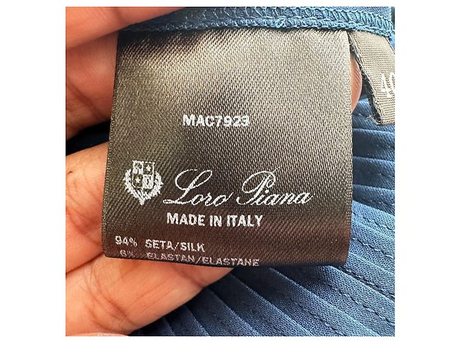 Loro Piana plissiertes Maxi-Kleid aus blauer Seide - Ansicht 10