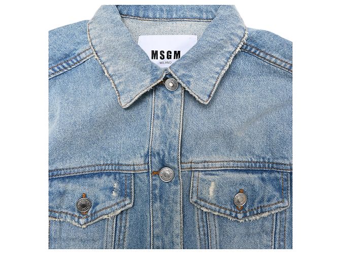 Chaqueta vaquera MSGM con volantes y efecto desgastado en algodón azul - vista 4