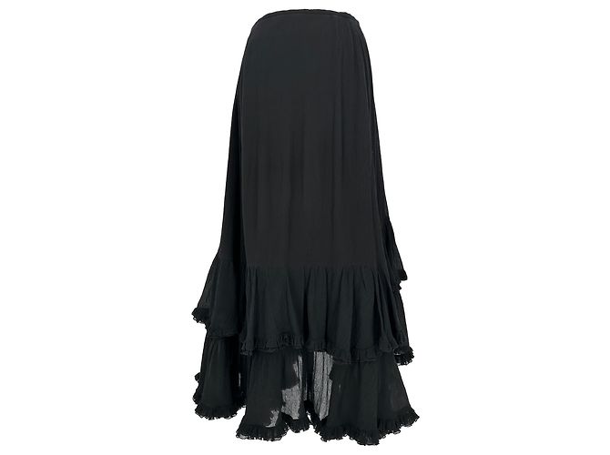 Falda maxi con volantes y capas Chloé en algodón negro - vista 3