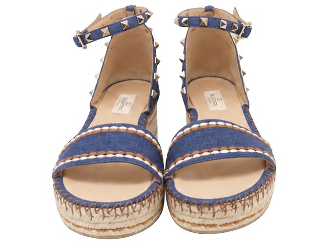 Sandali platform Valentino Garavani Rockstud in denim di cotone blu - vista 2