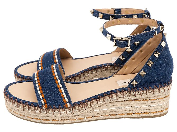 Sandali platform Valentino Garavani Rockstud in denim di cotone blu - vista 4