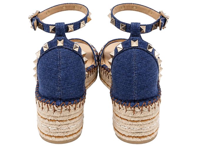 Sandali platform Valentino Garavani Rockstud in denim di cotone blu - vista 5