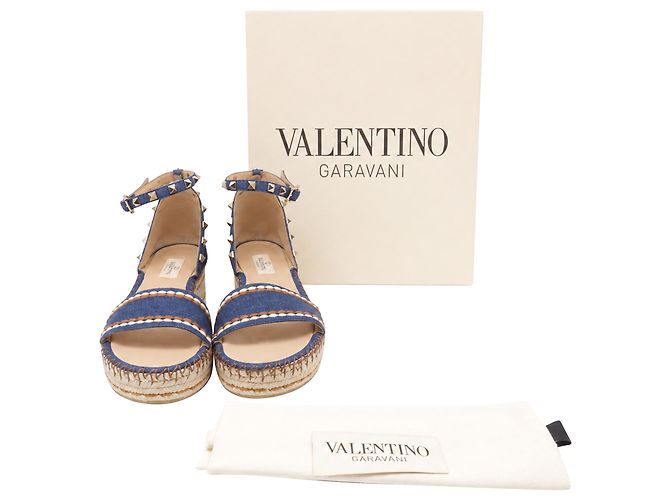 Sandali platform Valentino Garavani Rockstud in denim di cotone blu - vista 6