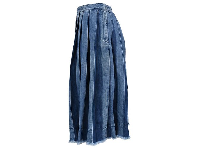 Gonna midi plissettata in denim blu di cotone Joseph - vista 2