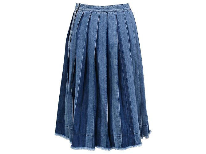 Gonna midi plissettata in denim blu di cotone Joseph - vista 3