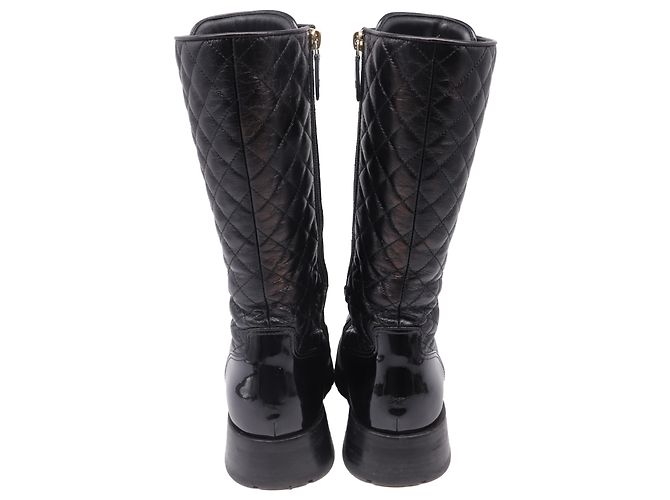 Chanel CC gesteppte Mid-Calf Combat Boots aus schwarzem Leder - Ansicht 5