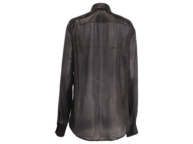 Autre Marque Saint Laurent Langarmbluse aus schwarzer Seide mit Glitzer-Akzenten - Ansicht 4