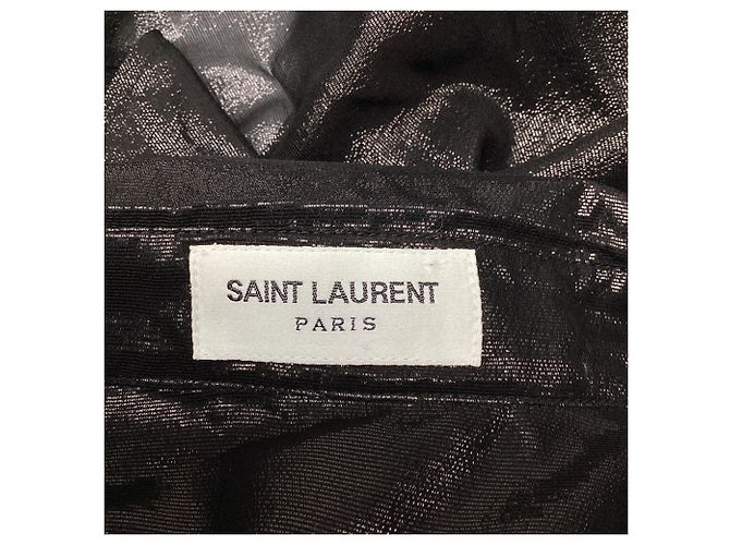 Autre Marque Saint Laurent Langarmbluse aus schwarzer Seide mit Glitzer-Akzenten - Ansicht 5