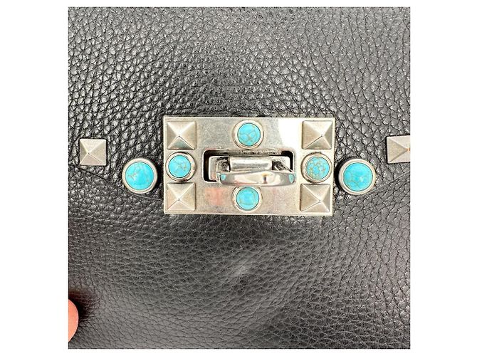 Bolsa de Ombro Rolling Rockstud Valentino Garavani em couro preto - vista 10